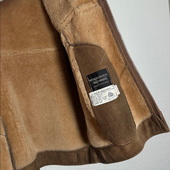 Pitkin County Dry Goods Suede Jacket Camel Brown Shearling Pockets Vintage 42 - Picture 9 of 12